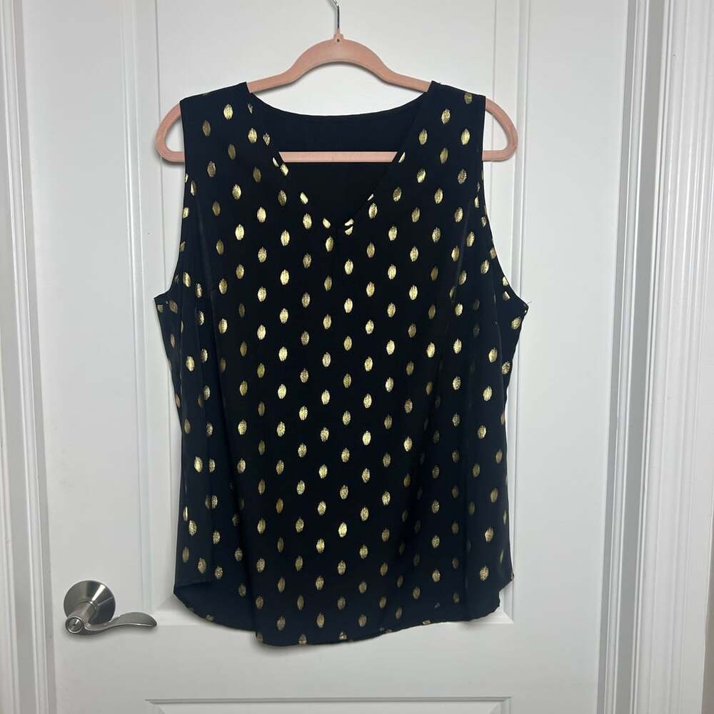 SHEIN Blouse Size 2XL Black Gold Foil Polka Dot Sleeveless Top